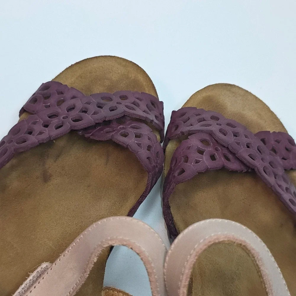 Wanda Panda Shoes Wedge Sandals Burgundy‎ Leather Cutout Cork Sole W's Size 41